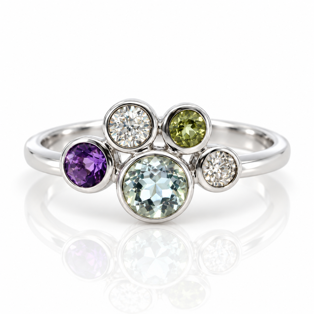 9kt Diamond and Gemstone Bubble Dress Ring