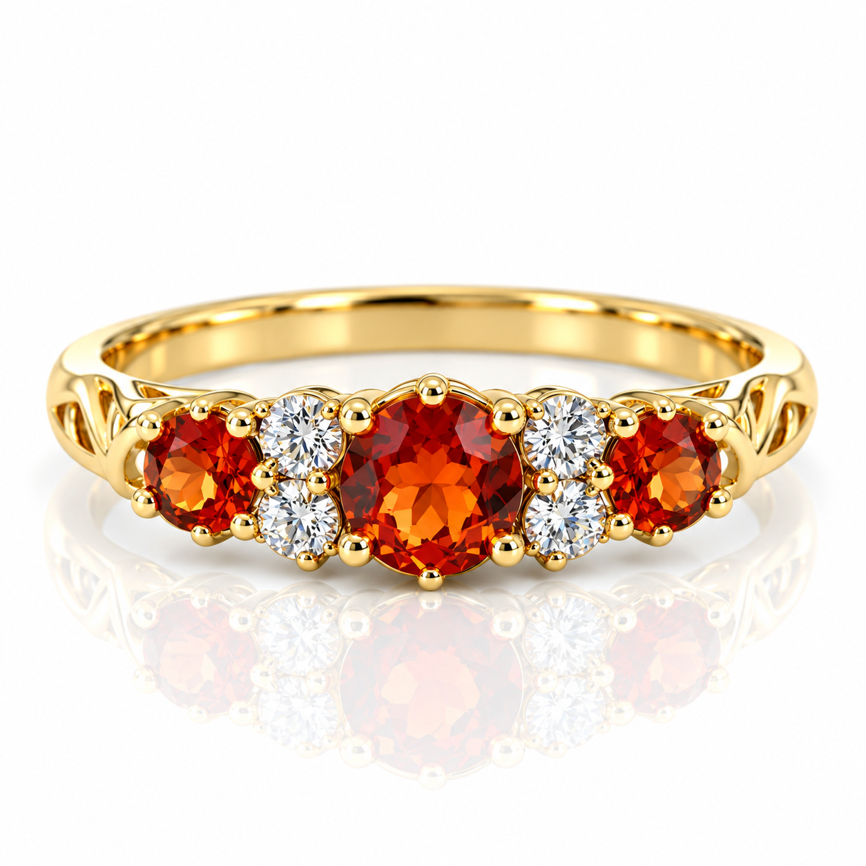 9kt Orange Sapphire and Diamond Vintage Style Ring