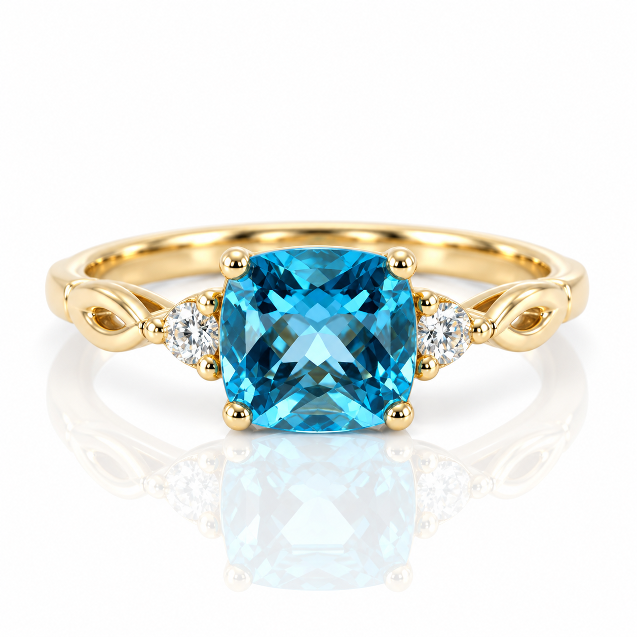 9kt Blue Topaz and Diamond Twist Dress Ring