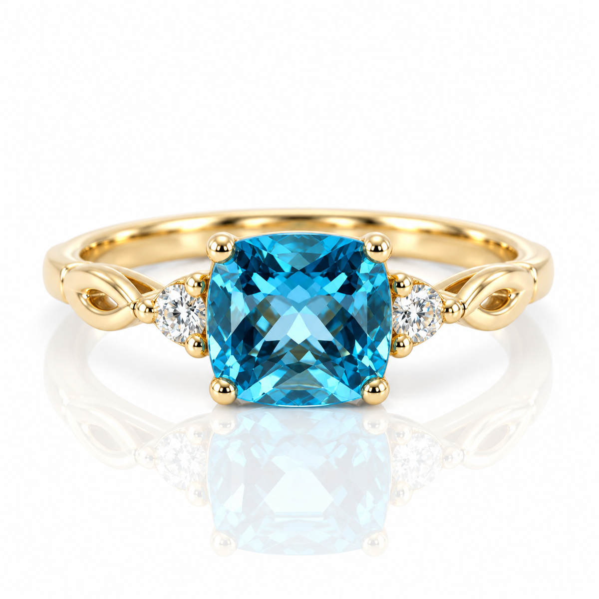 9kt Blue Topaz and Diamond Twist Dress Ring