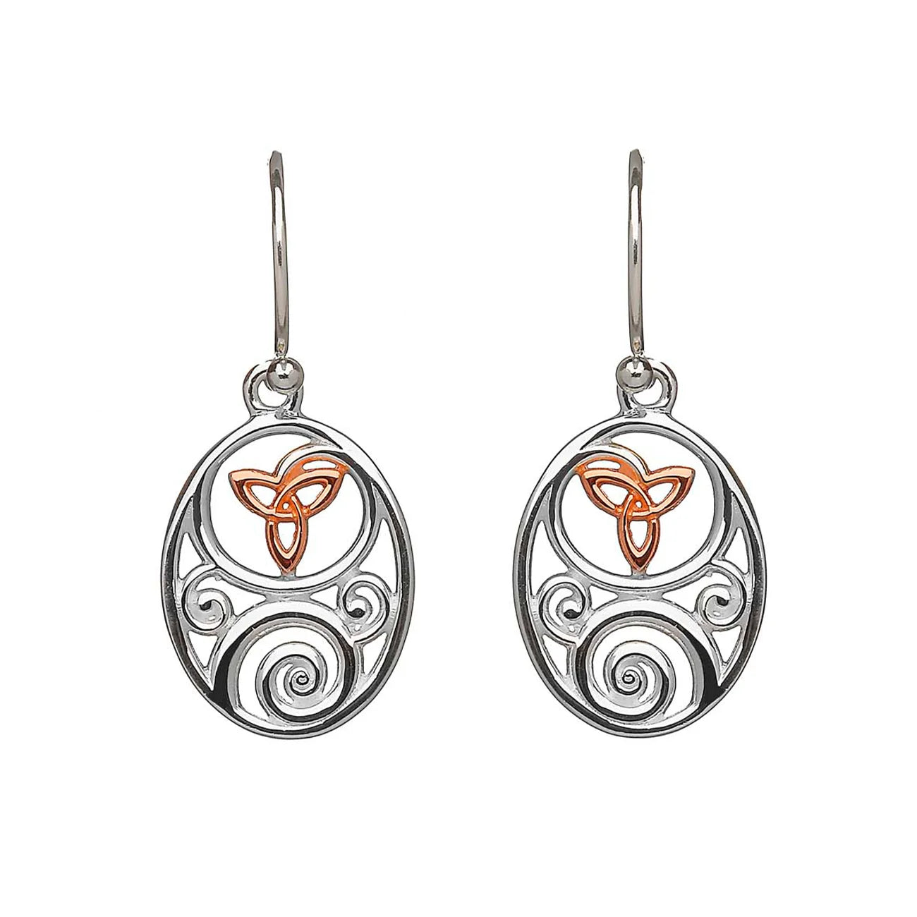 Silver Gold Celtic Earrings with Trinity Knot