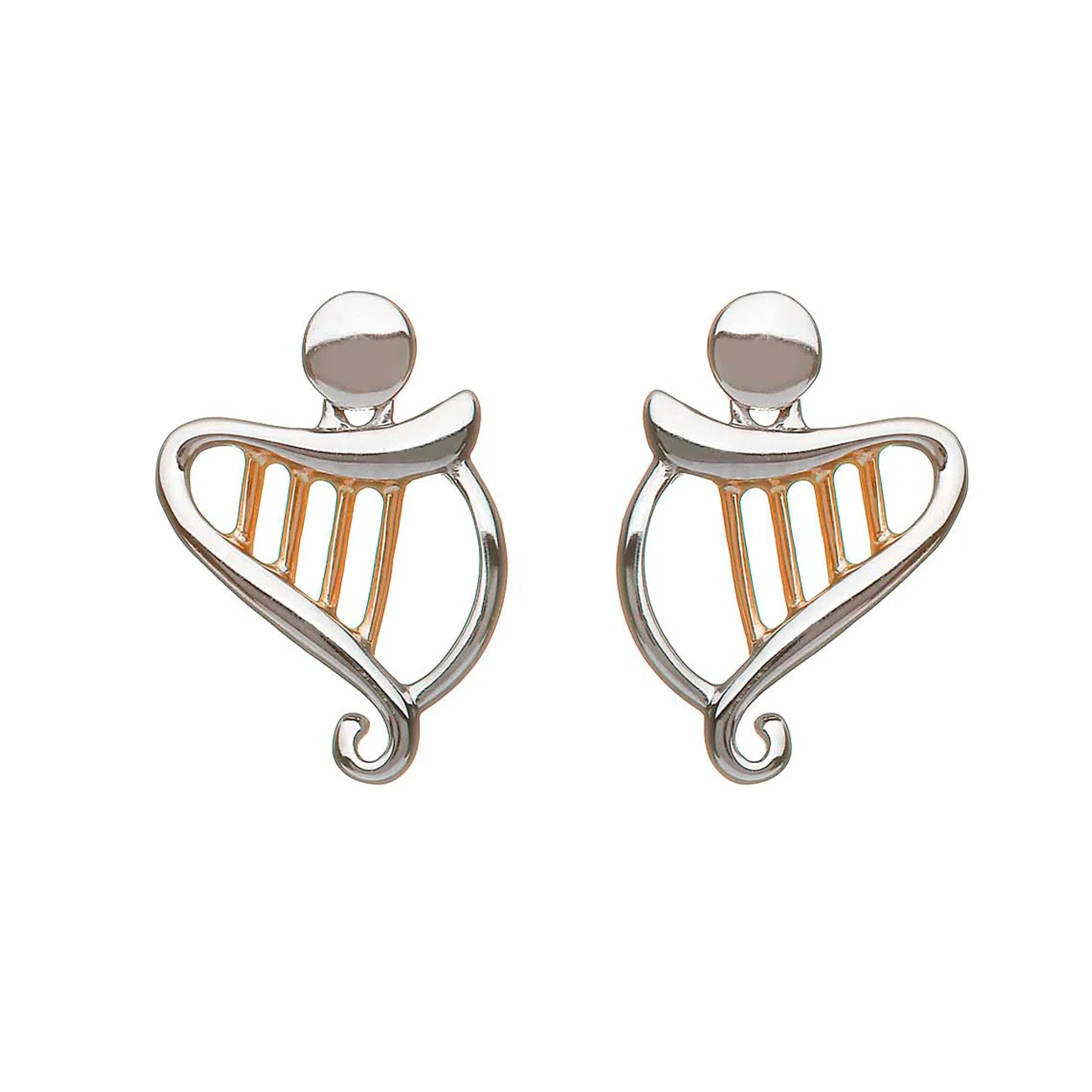 Silver Gold Celtic Harp Earrings