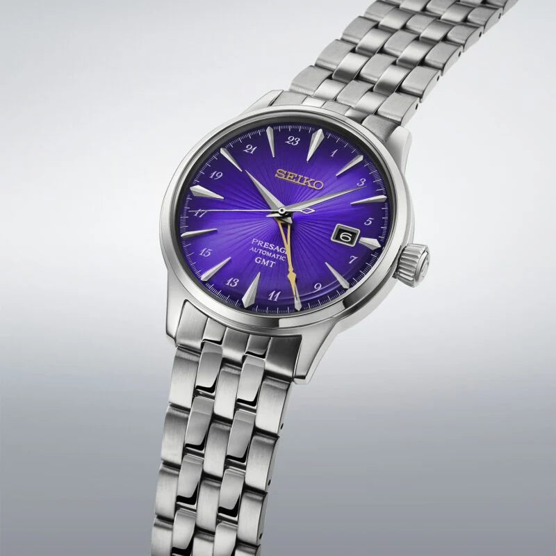 Seiko 145th Anniversary Presage Cocktail Time GMT Limited Edition in Edo Purple HCB006J1