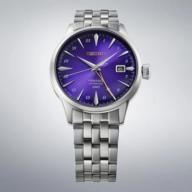 Seiko 145th Anniversary Presage Cocktail Time GMT Limited Edition in Edo Purple HCB006J1