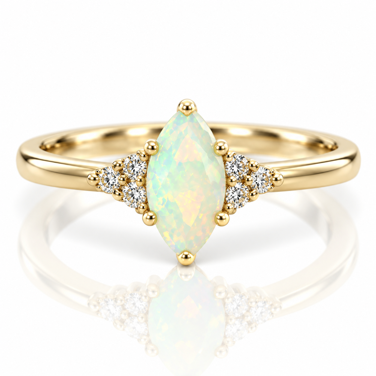 9kt Opal and Diamond Marquise Cut Dress Ring