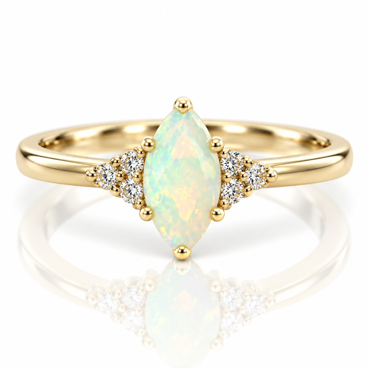 9kt Opal and Diamond Marquise Cut Dress Ring