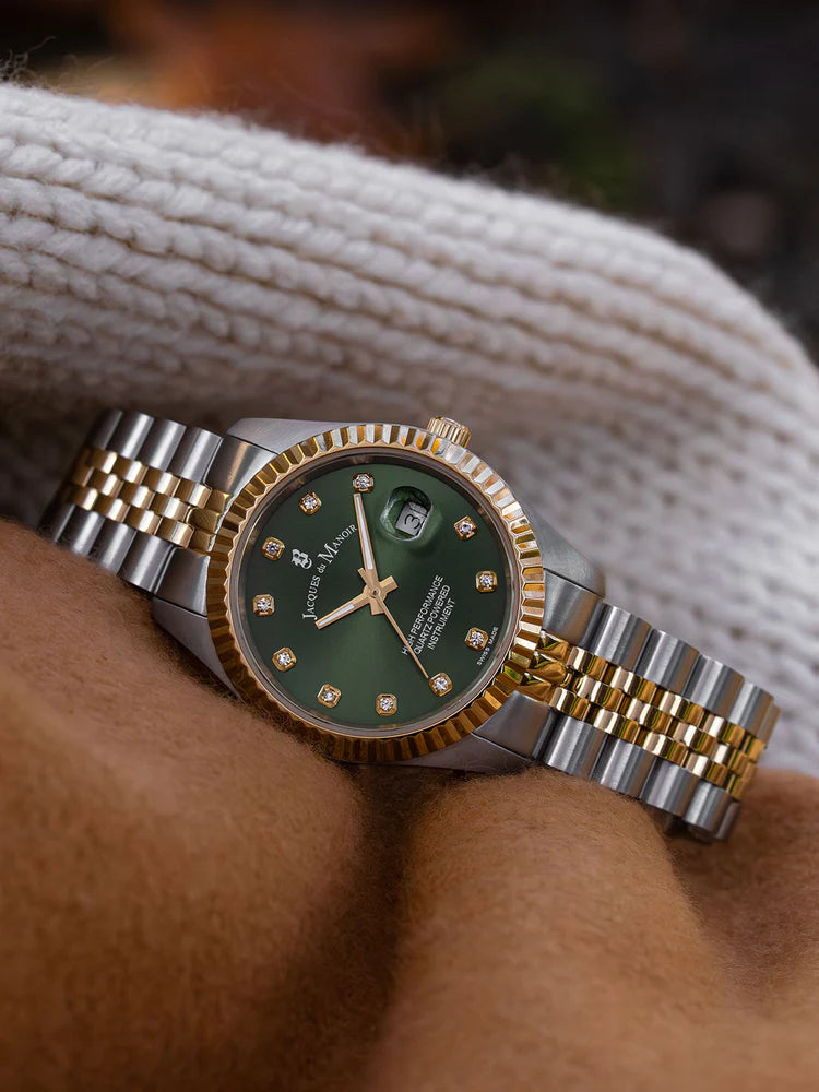 Two-tone Green Sunray dial Stainless steel swiss watch