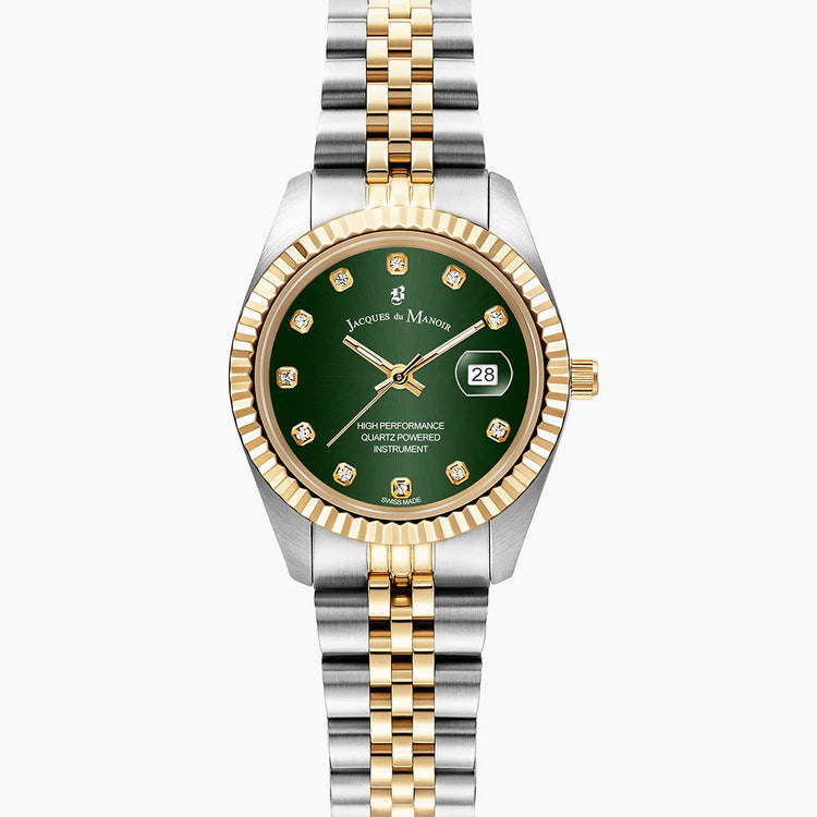 Two-tone Green Sunray dial Stainless steel swiss watch
