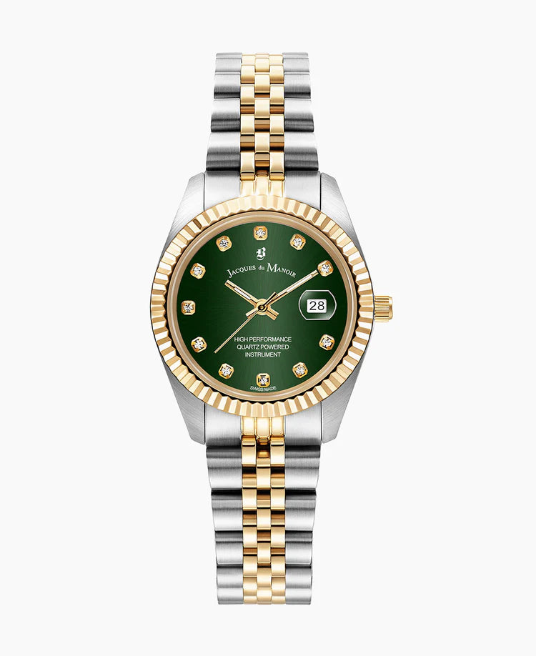 Two-tone Green Sunray dial Stainless steel swiss watch