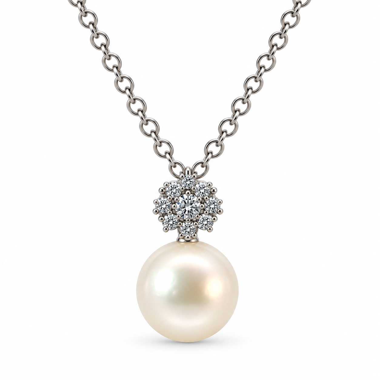 Pearl and CZ Cluster Drop Pendant