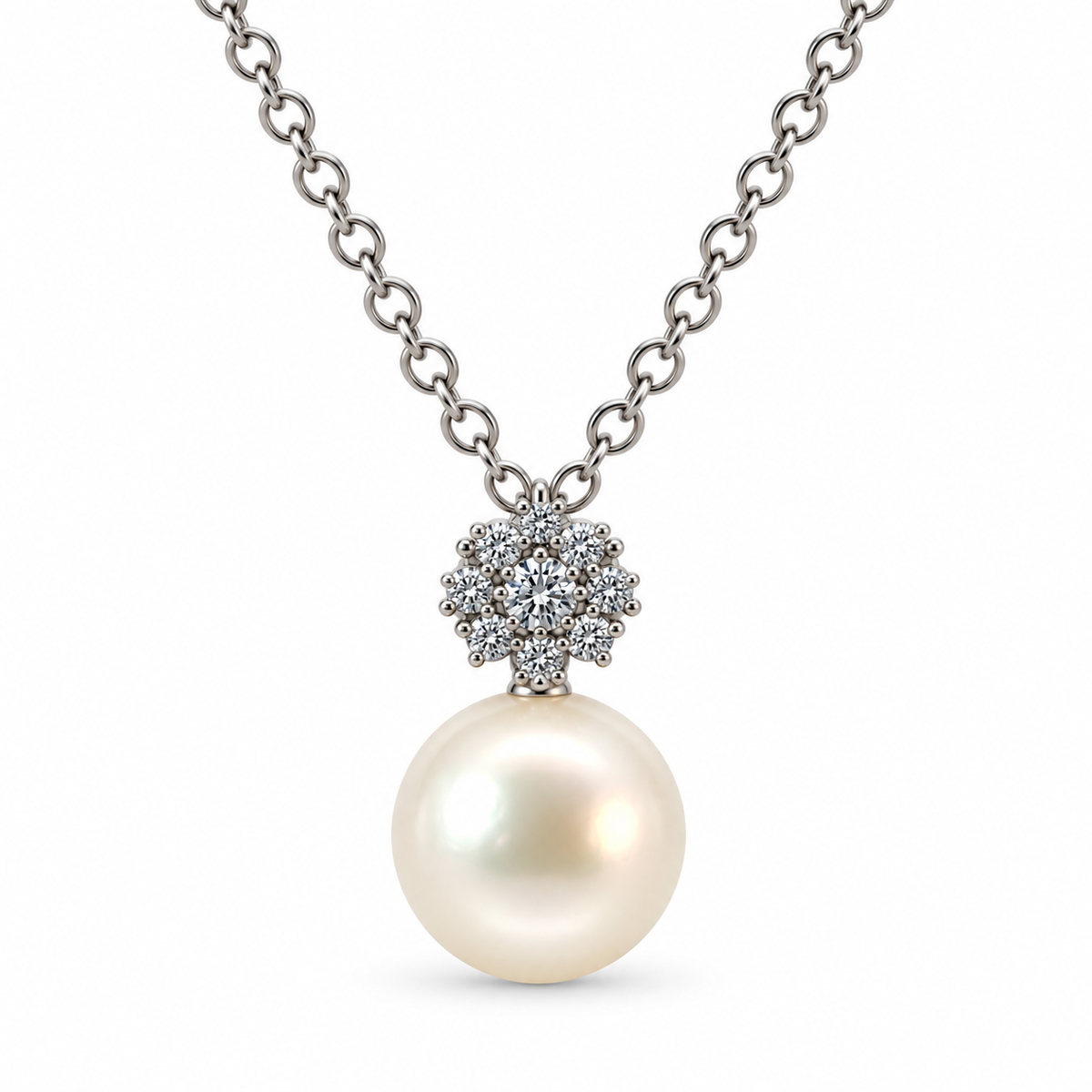 Pearl and CZ Cluster Drop Pendant