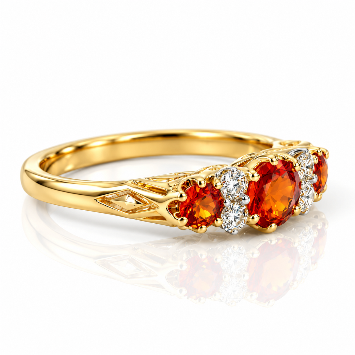 9kt Orange Sapphire and Diamond Vintage Style Ring
