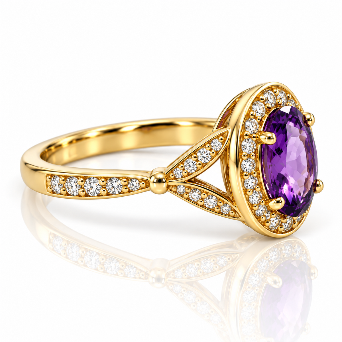 9kt Oval Amethyst and Diamond Dress Ring