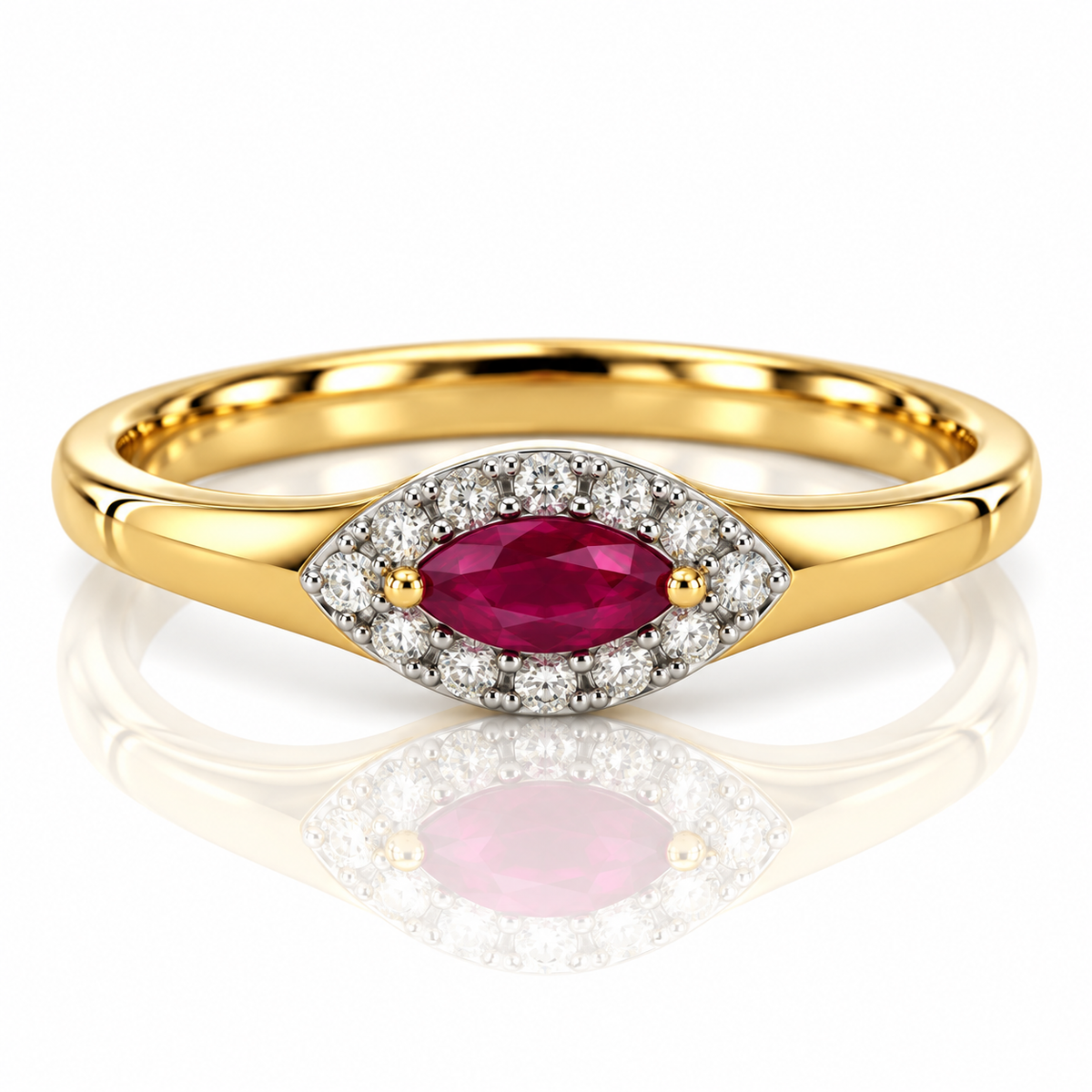 9kt Ruby and Diamond Marquise Cut Dress Ring