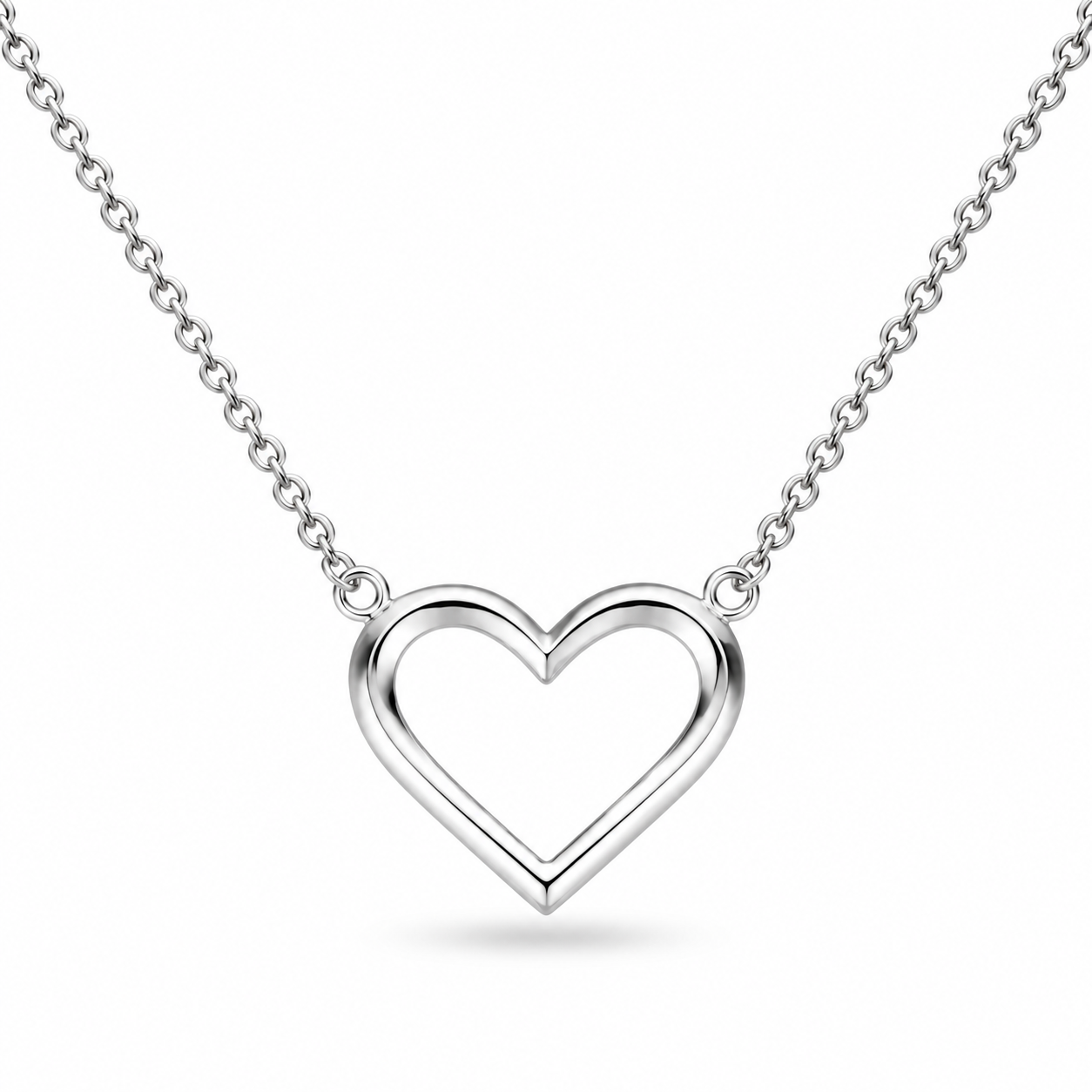 Love Silver Heart Fine Outline Necklet