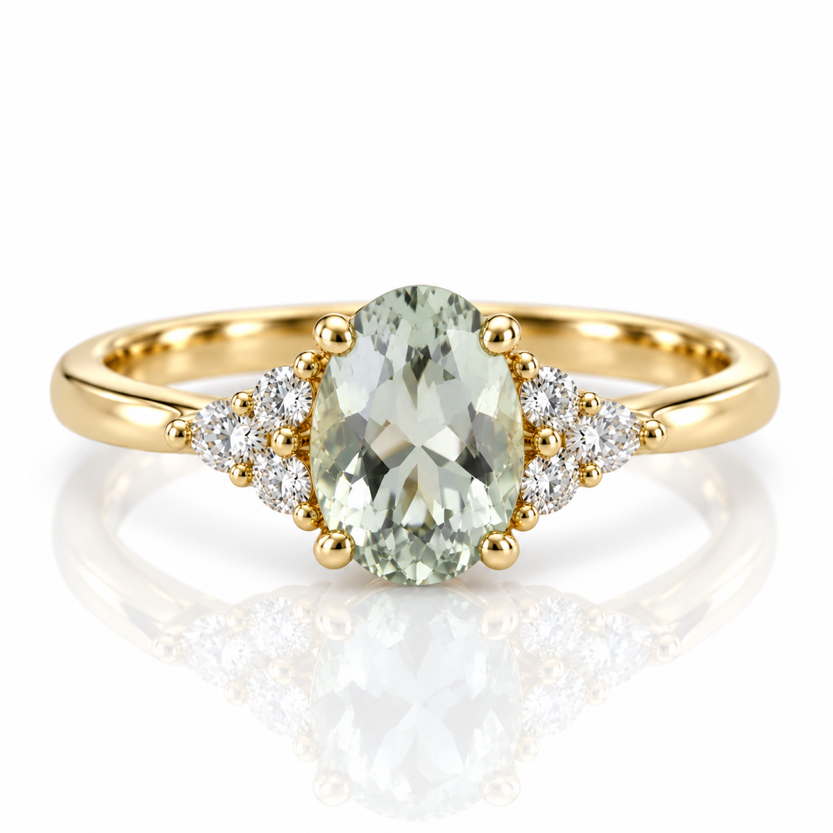 9kt Green Amethyst and Diamond Dress Ring