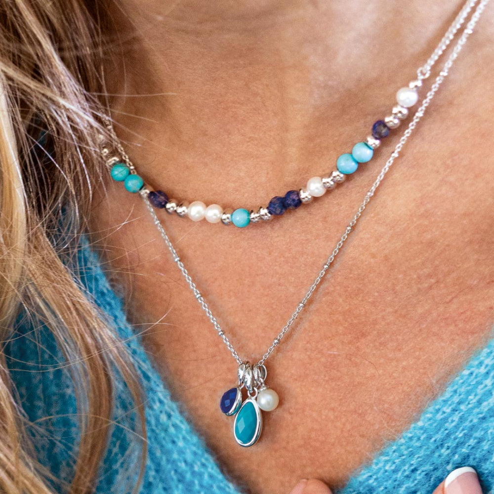 Coast Pebble Azure Gemstone Trio Pendant Necklace