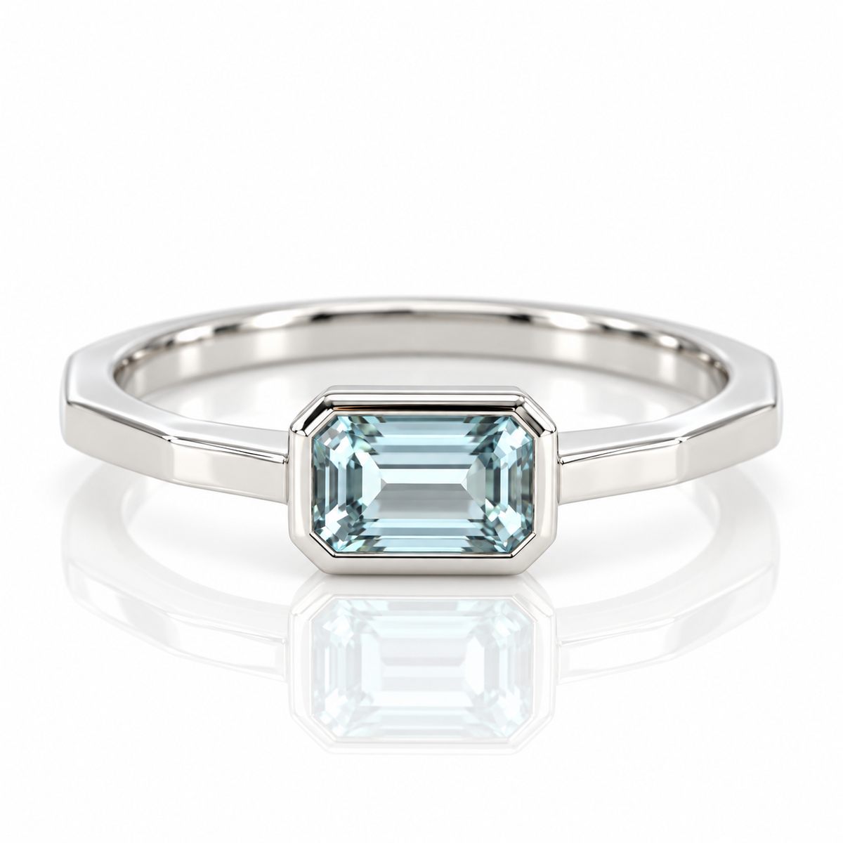 9kt Emerald Cut Blue Topaz Dress Ring