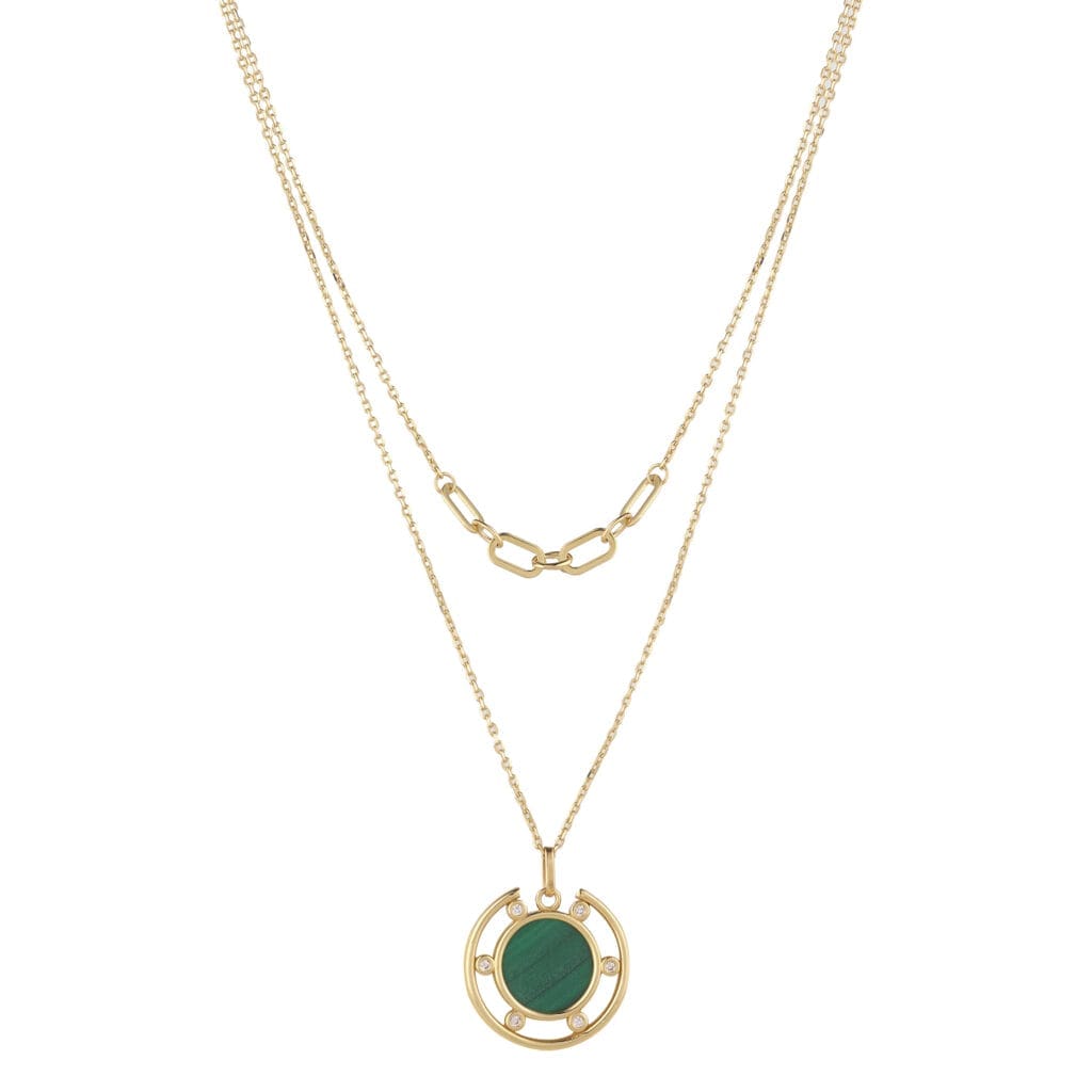 9kt Gold Multi Layer Green CZ Necklace