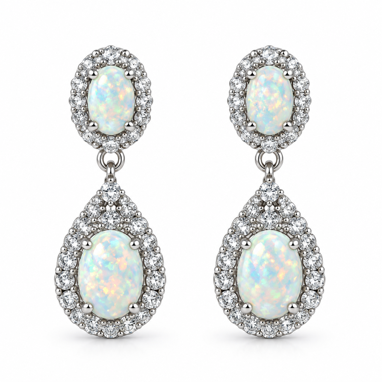 Opal and CZ Cluster Drop Earrings