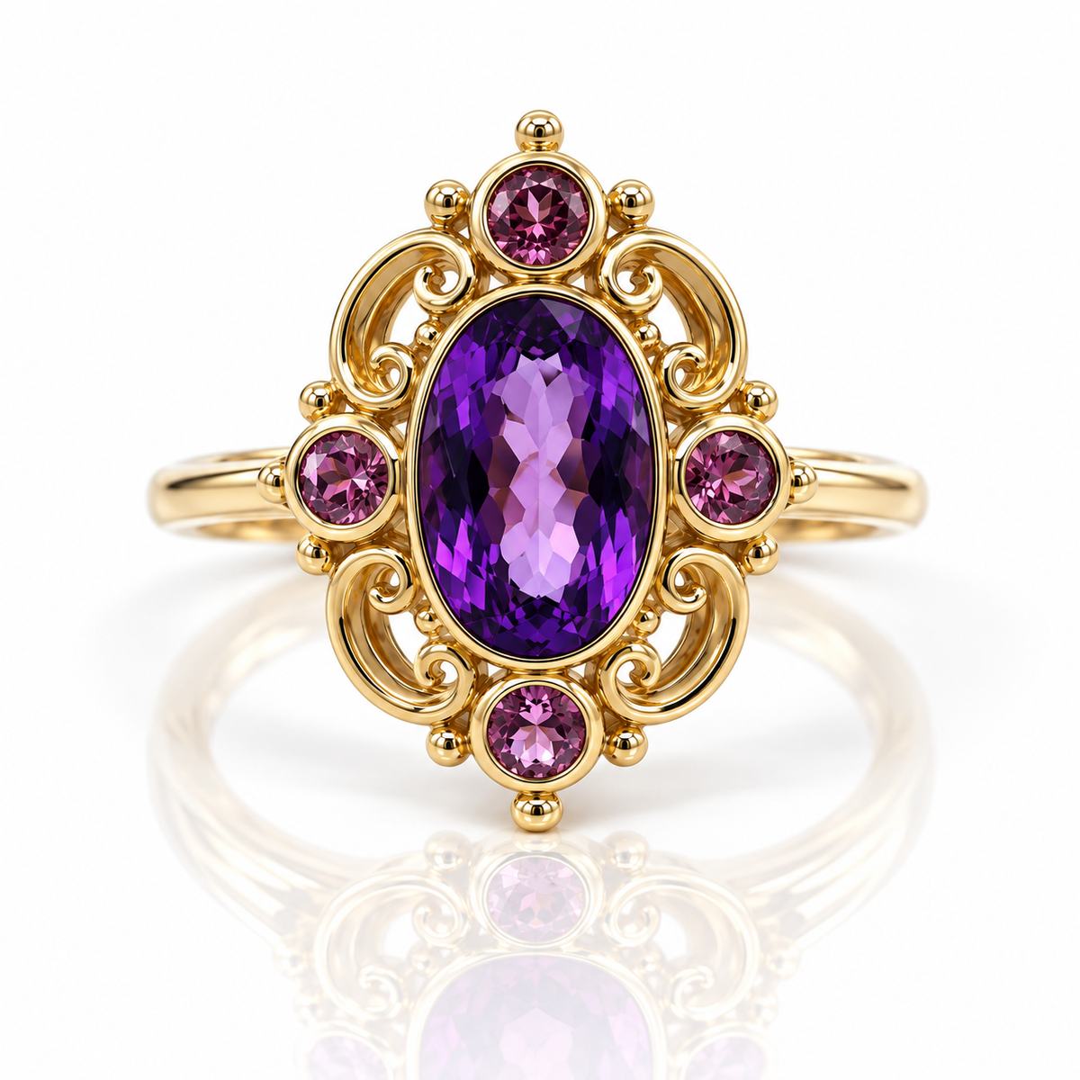 9kt Amethyst and Pink Topaz Vintage Style Ring