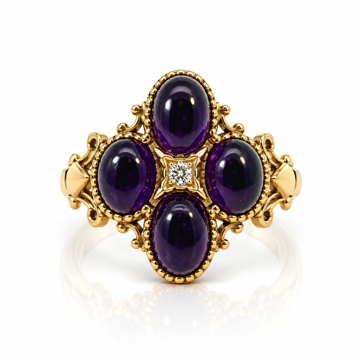 9kt Amethyst and Diamond Vintage Style Ring