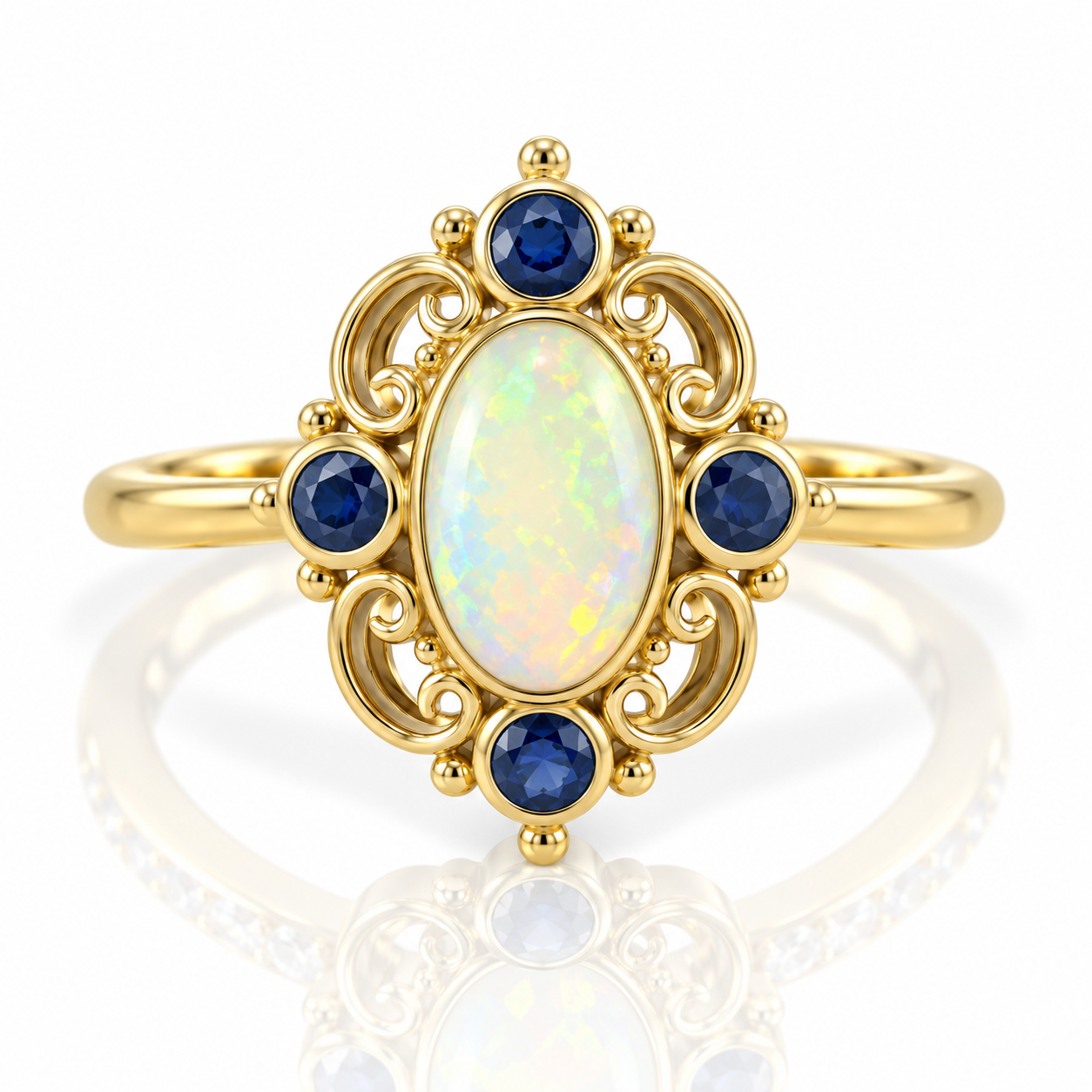 9kt Sapphire and Opal Vintage Style Dress Ring