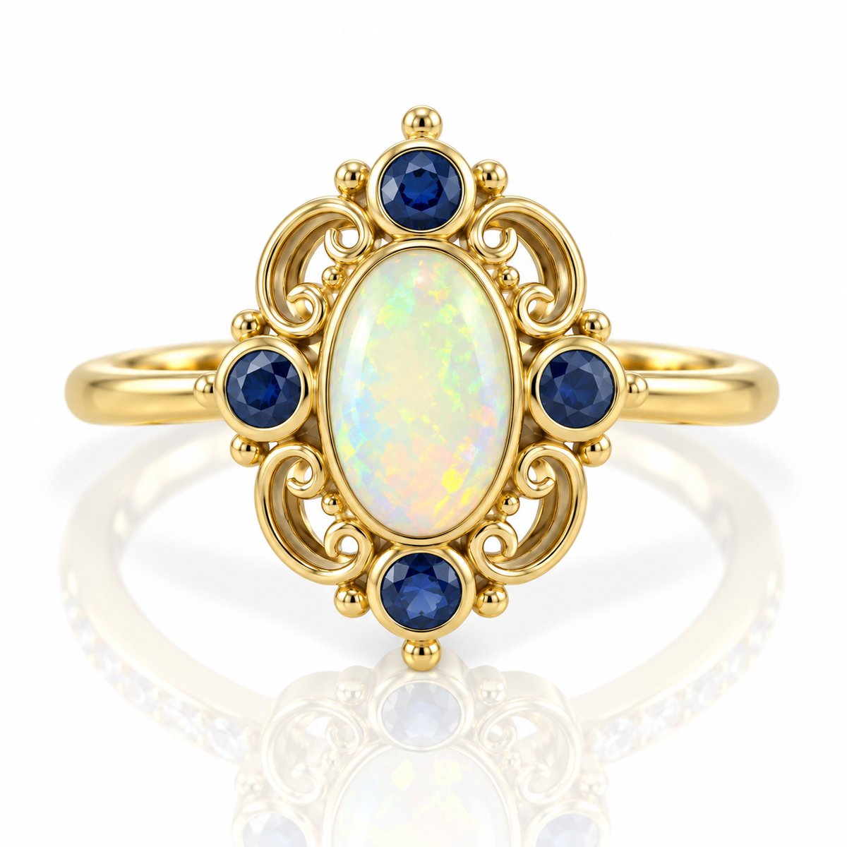 9kt Sapphire and Opal Vintage Style Dress Ring