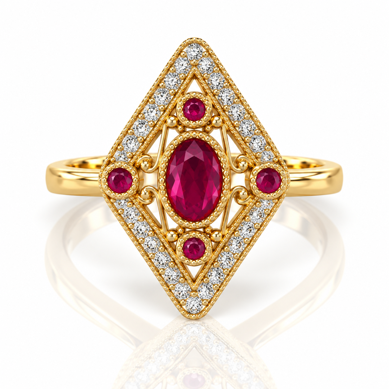 9kt Ruby and Diamond Art Deco Dress Ring