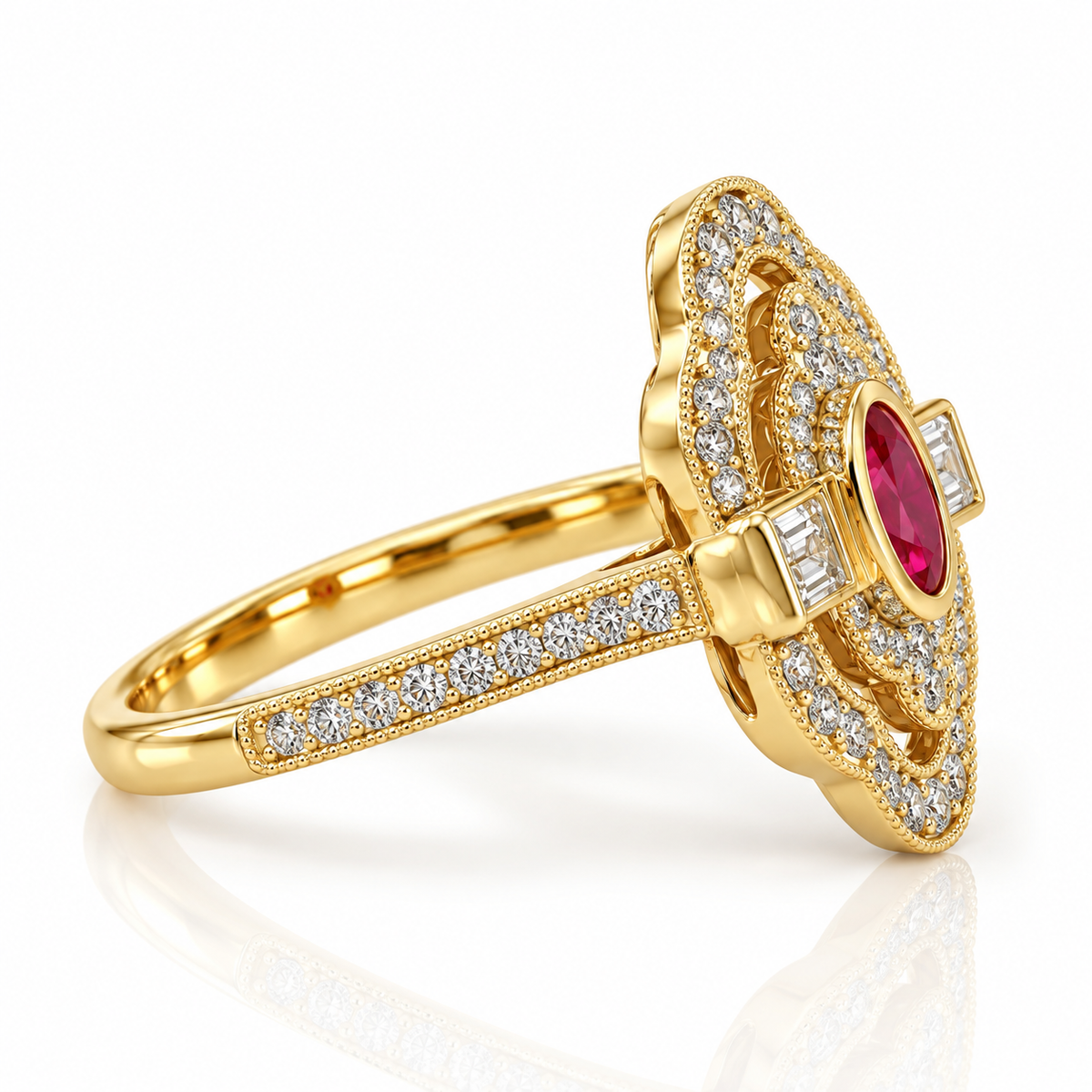 9kt Ruby and Diamond Art Deco Dress Ring