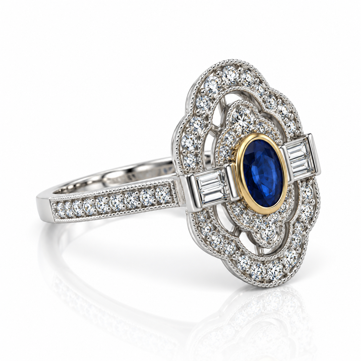 9kt Sapphire and Diamond Twist Art Deco Dress Ring
