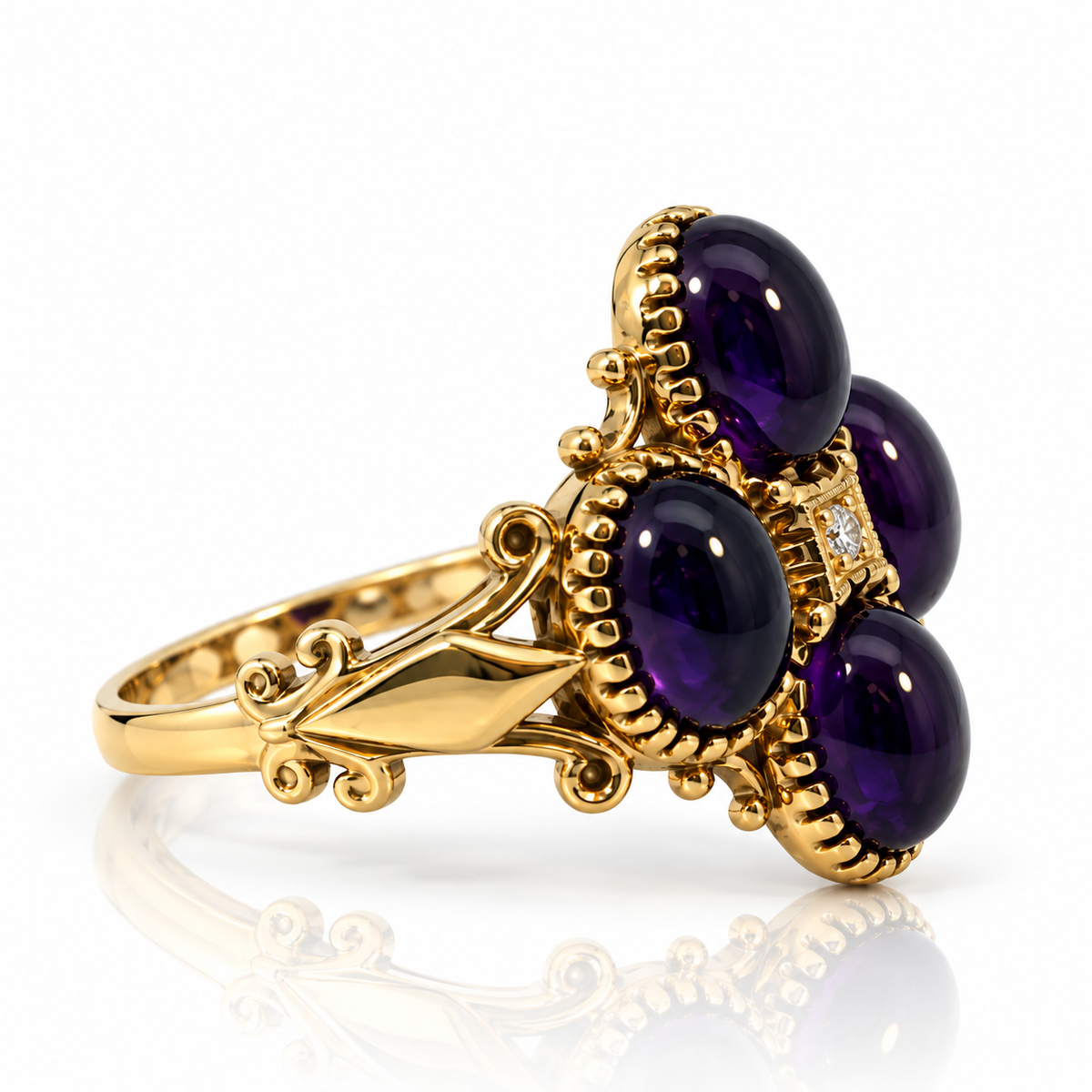 9kt Amethyst and Diamond Vintage Style Ring