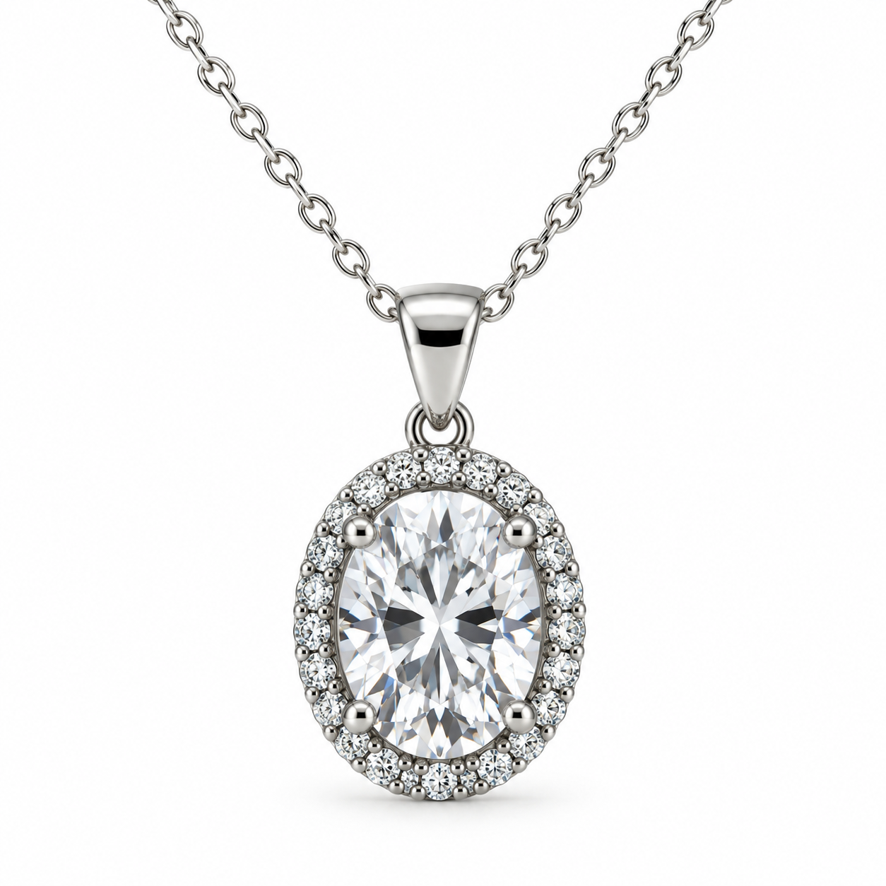 Oval Halo CZ Pendant