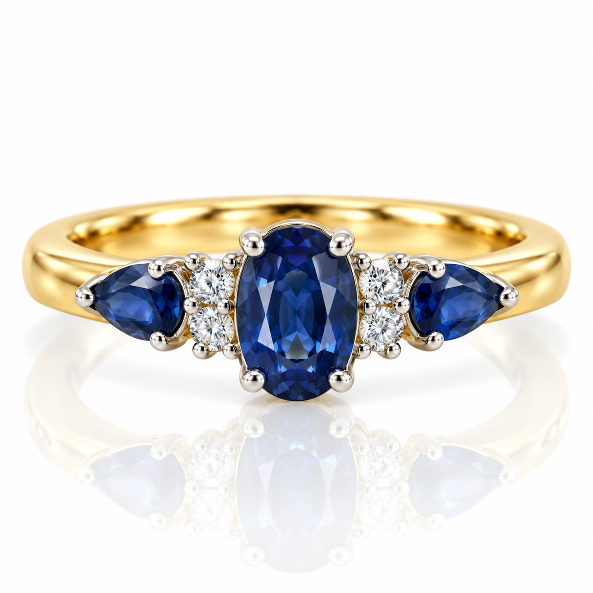 9kt Oval and Pear Sapphire and Diamond Dress Ring