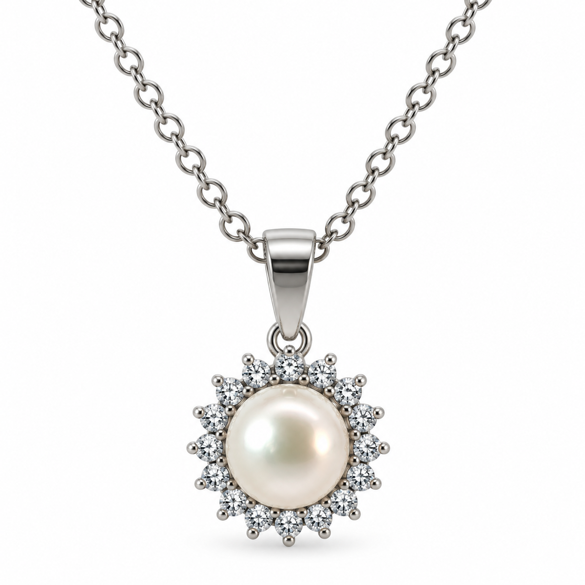 Pearl and CZ Cluster Pendant