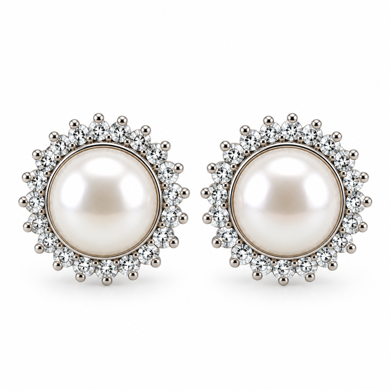 Pearl and CZ Cluster Earrings