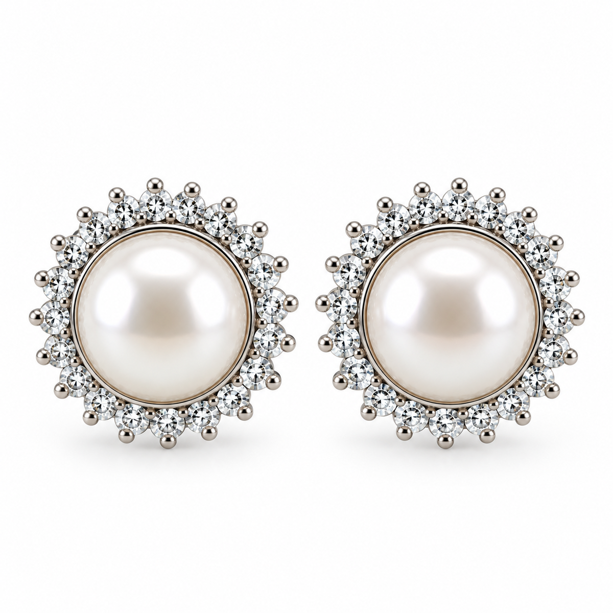 Pearl and CZ Cluster Earrings