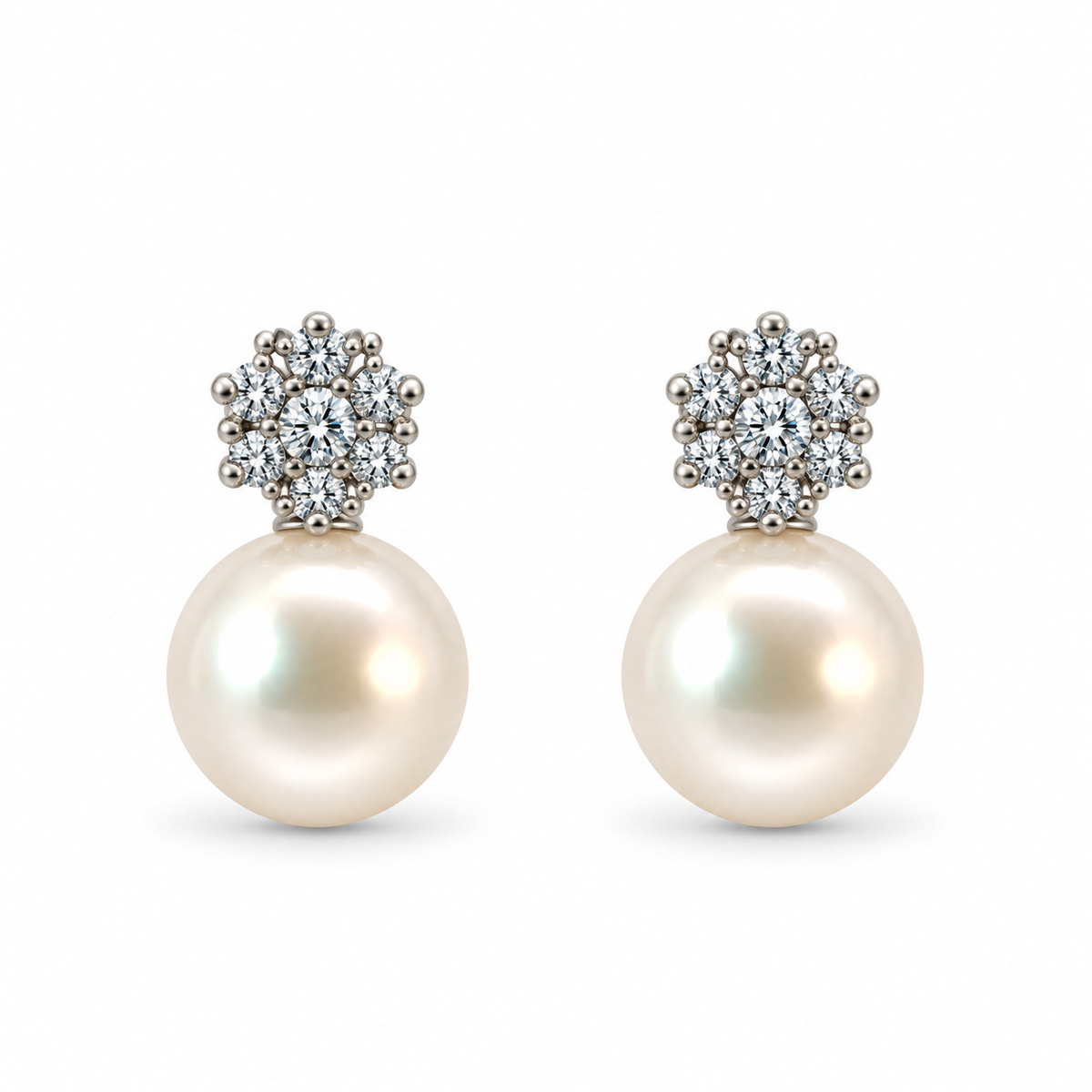 Pearl and CZ Cluster Drop Earrings