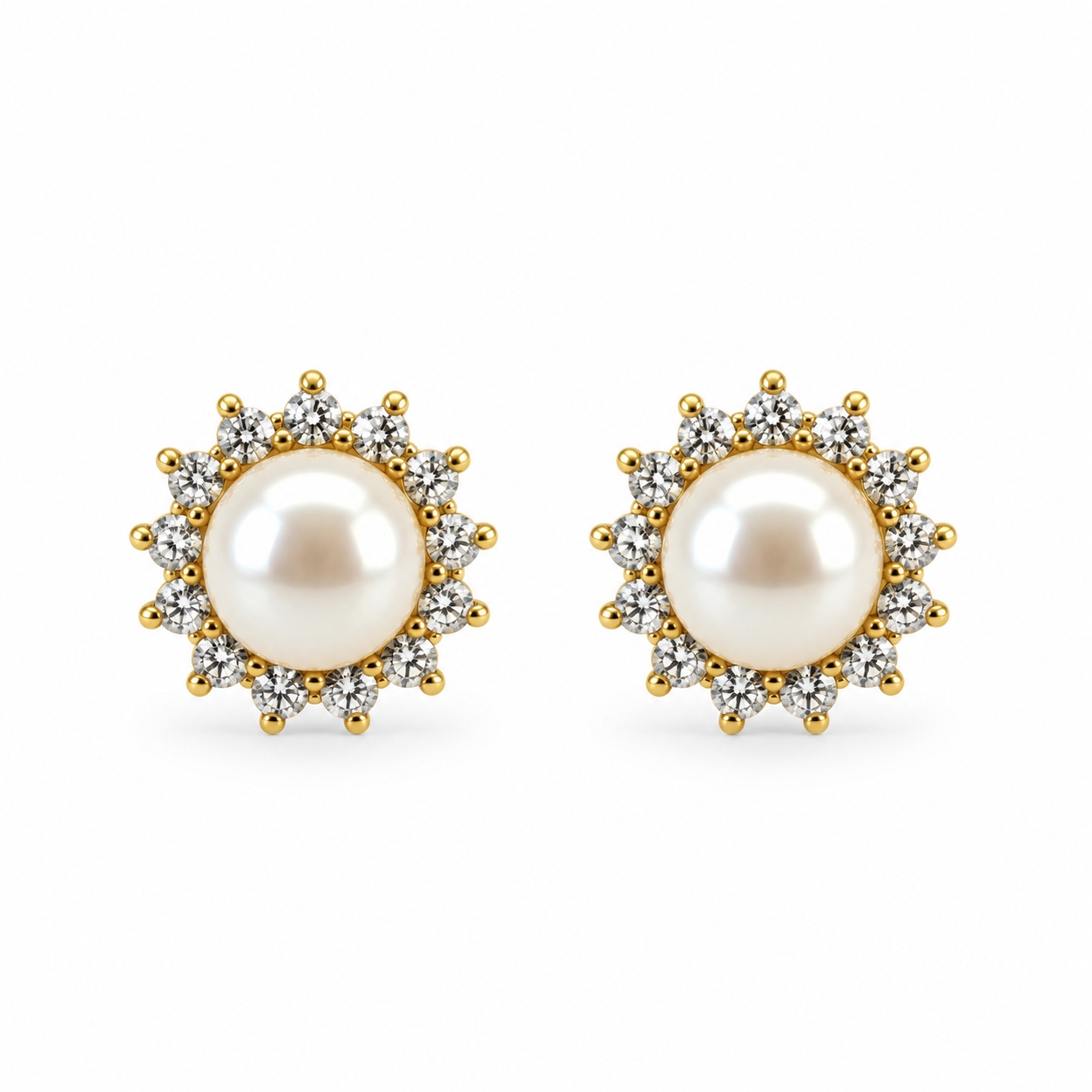 Pearl and CZ Cluster Earrings