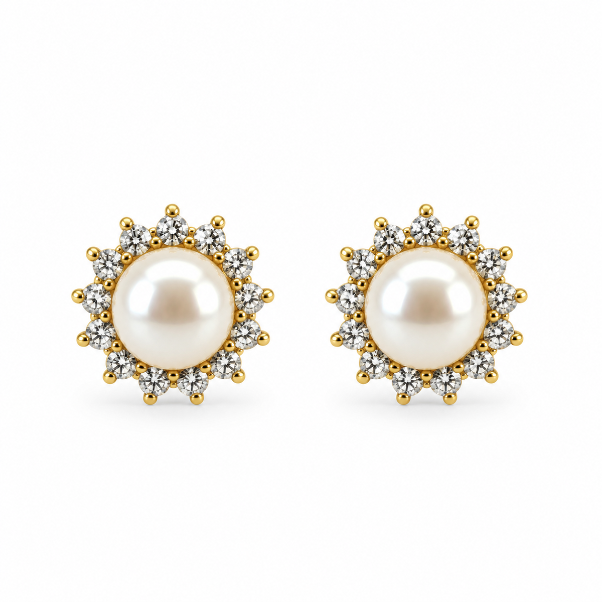 Pearl and CZ Cluster Earrings
