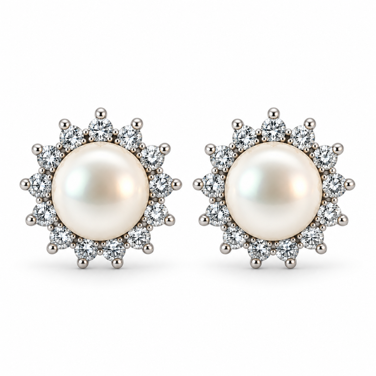 Pearl and CZ Cluster Earrings
