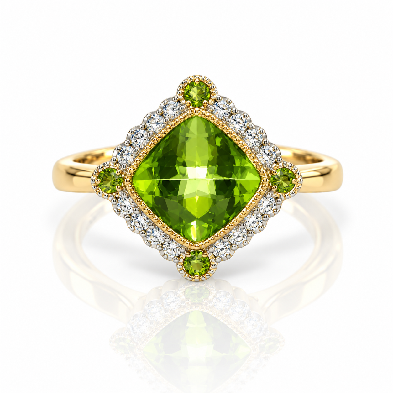 9kt Peridot and Diamond Dress Ring