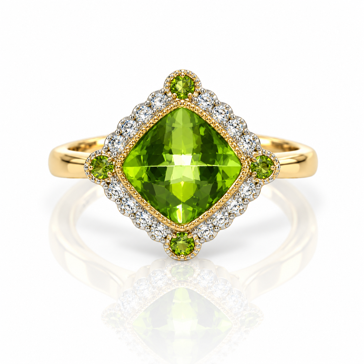 9kt Peridot and Diamond Dress Ring