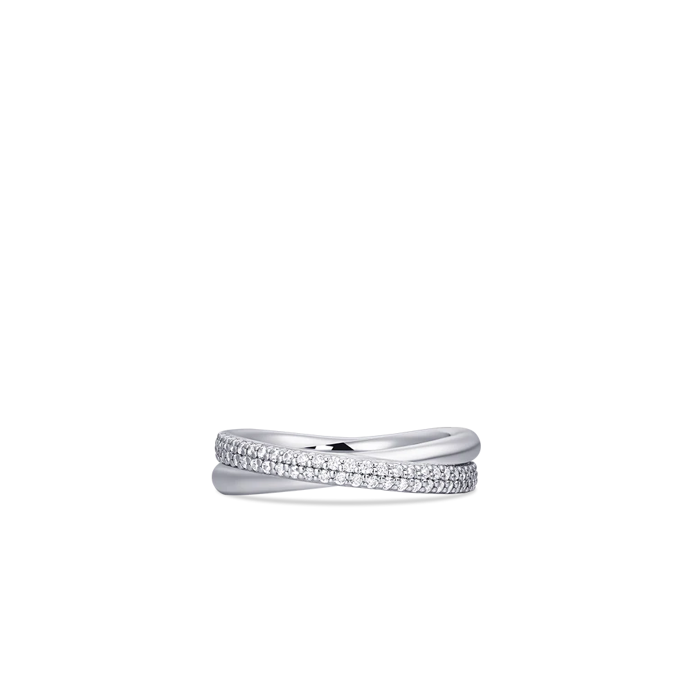 Crossing Bold Bands Pave Ring