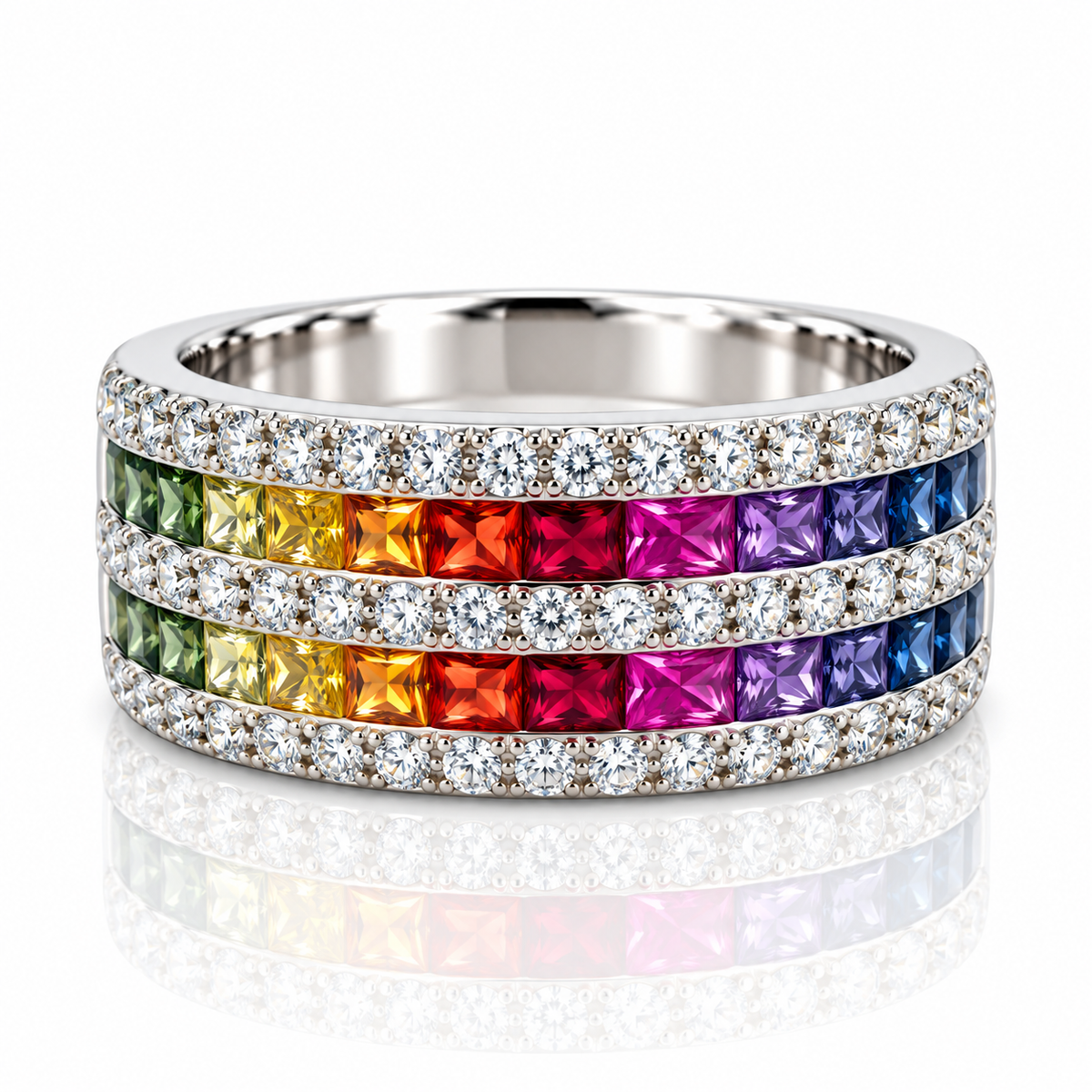 18kt Multi-Sapphire and Diamond Double Row Dress Ring