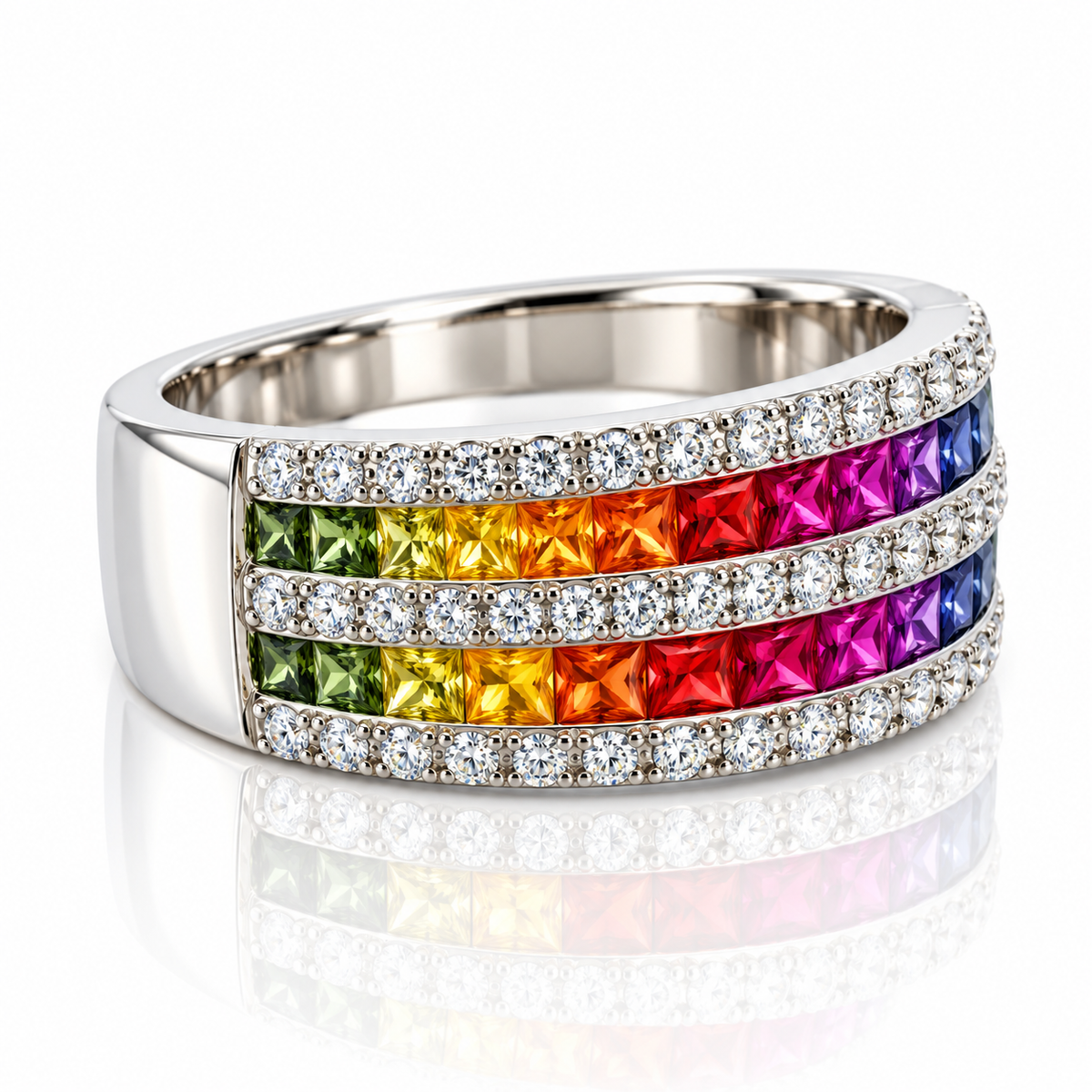 18kt Multi-Sapphire and Diamond Double Row Dress Ring