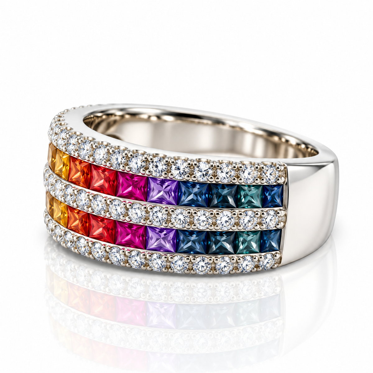 18kt Multi-Sapphire and Diamond Double Row Dress Ring