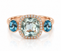 18kt Blue Topaz, Green Amethyst and Diamond Dress Ring