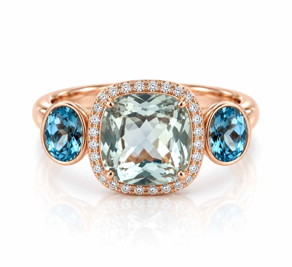 18kt Blue Topaz, Green Amethyst and Diamond Dress Ring