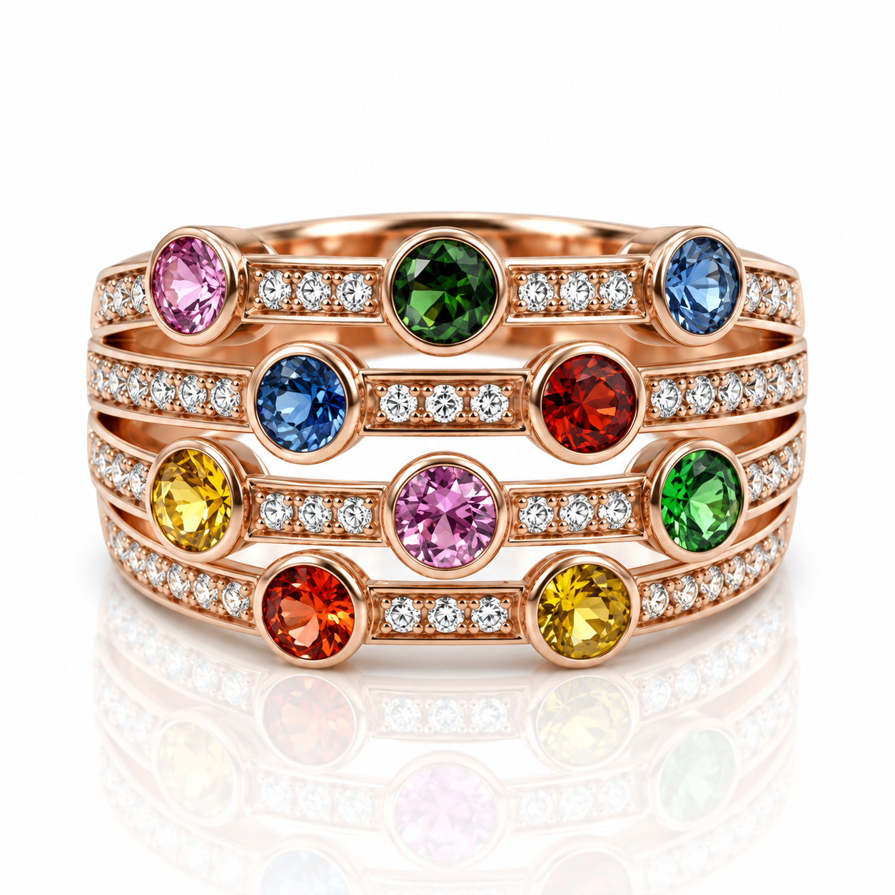 9kt Multi-Sapphire and Diamond Bubble Ring